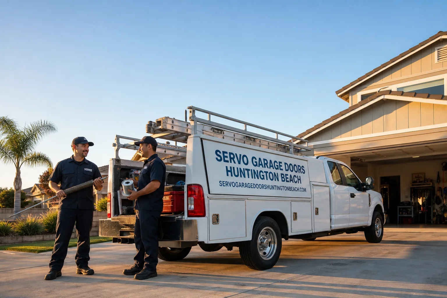 Servo Garage Doors Huntington Beach garage door service vehicle and crew in Huntington Beach, CA